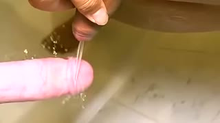 My trans sissy cock pissing all over huge dick in shower - long slomo video