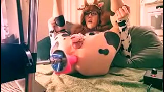 Caged Crossdresser Cow Milked By Fucking Machine