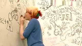 Teen punk shemale gives gloryhole blowjob