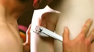 Teen redhead shemale trap slut gets anal fucked on bed