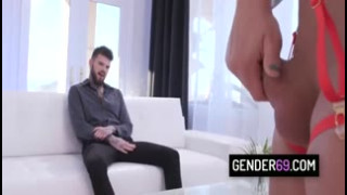 Brunette Tgirl With Curly Hair Khloe Kay Sucks And Fucks With Her Tattooed Boyfriend 6 Min