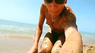 Alexa Cosmic Shemale Naked On The Beach Getting Messy With Sand And Swimming In The Sea