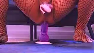 Sissy Cums Handsfree While Riding A Huge Fat Dildo Gaping Her Ass