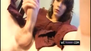 Brunette Tgirl Strokes Her Cock 8 Min