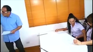 Thai student 18+ ladyboy fucks her female classmates pussy